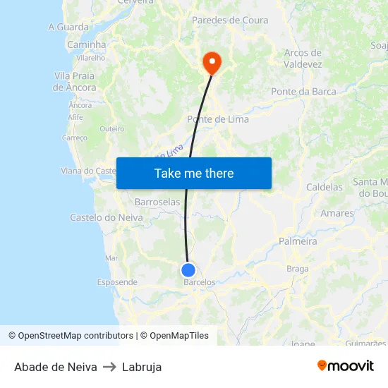 Abade de Neiva to Labruja map