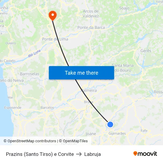 Prazins (Santo Tirso) e Corvite to Labruja map
