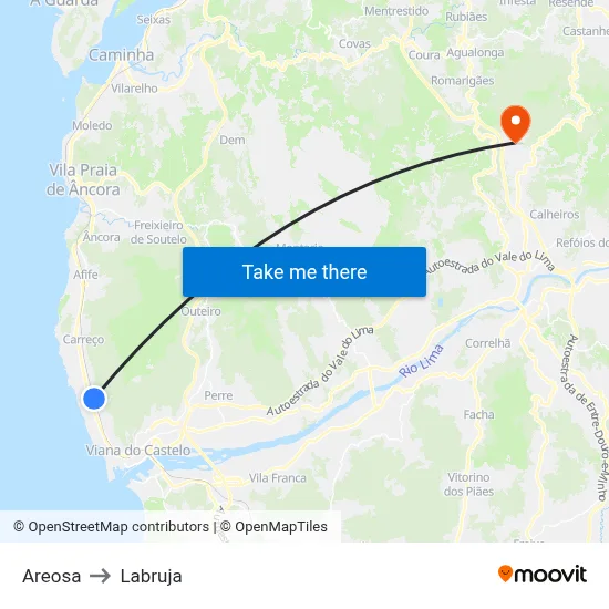 Areosa to Labruja map