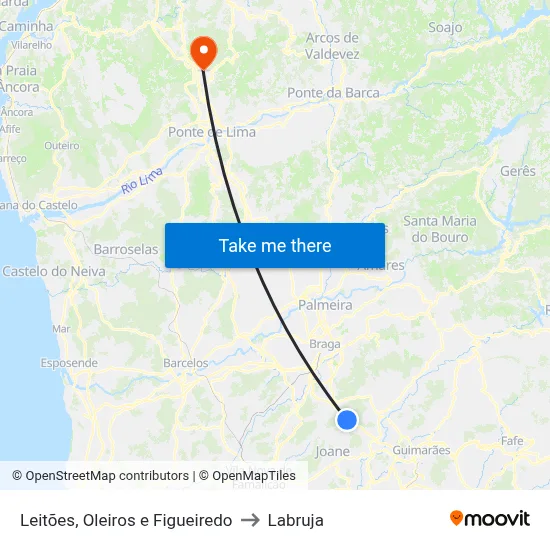 Leitões, Oleiros e Figueiredo to Labruja map