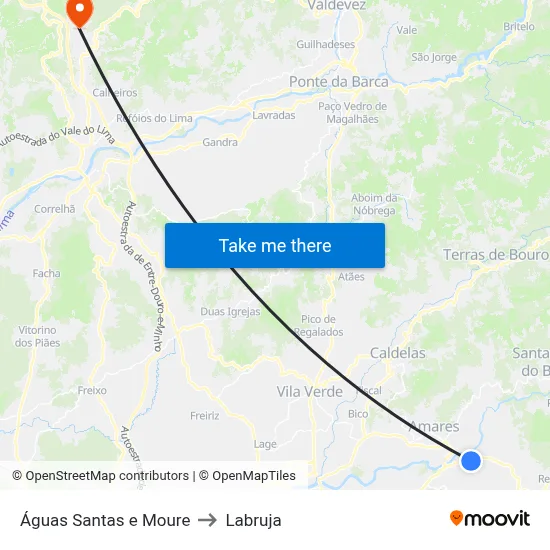 Águas Santas e Moure to Labruja map