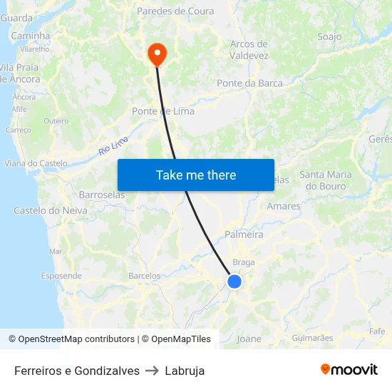 Ferreiros e Gondizalves to Labruja map