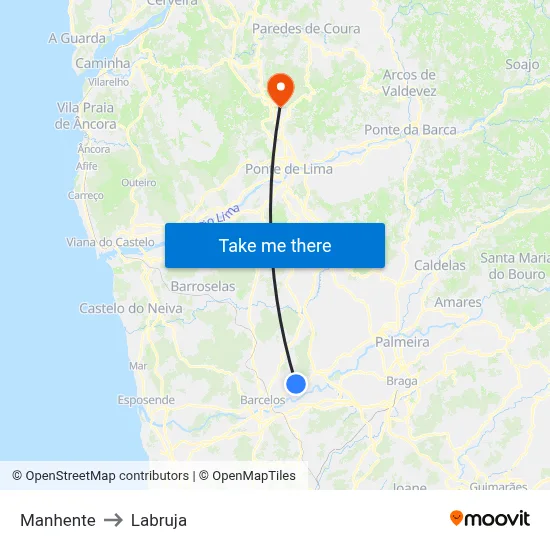 Manhente to Labruja map
