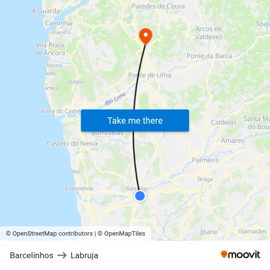 Barcelinhos to Labruja map