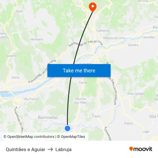 Quintiães e Aguiar to Labruja map