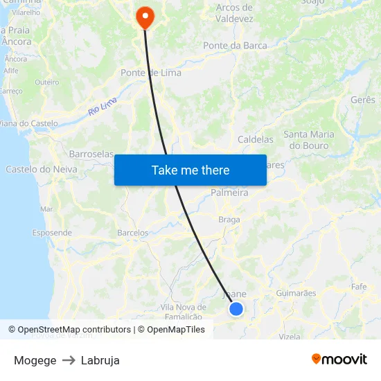 Mogege to Labruja map