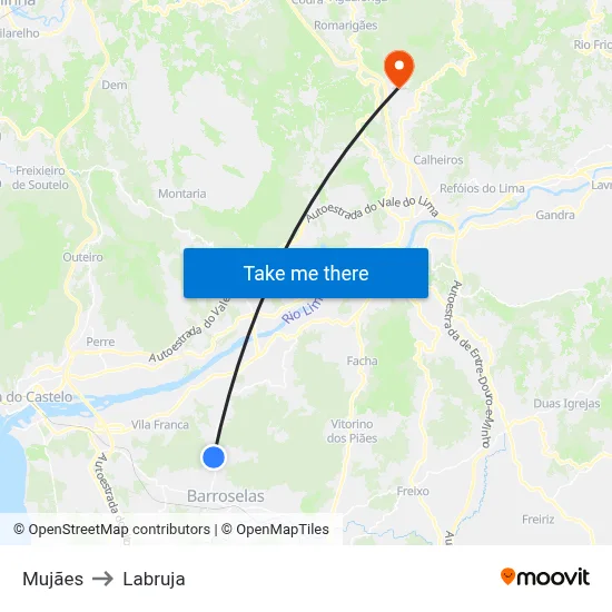 Mujães to Labruja map
