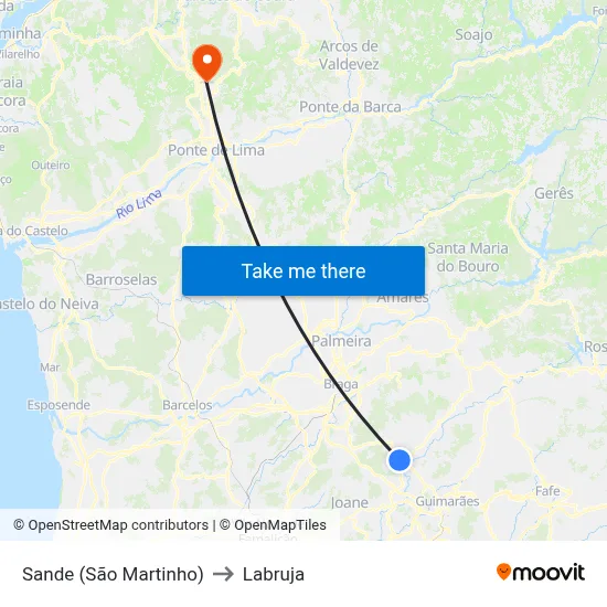 Sande (São Martinho) to Labruja map