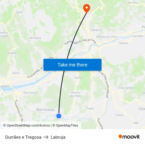 Durrães e Tregosa to Labruja map