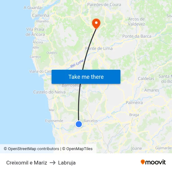 Creixomil e Mariz to Labruja map