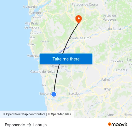 Esposende to Labruja map