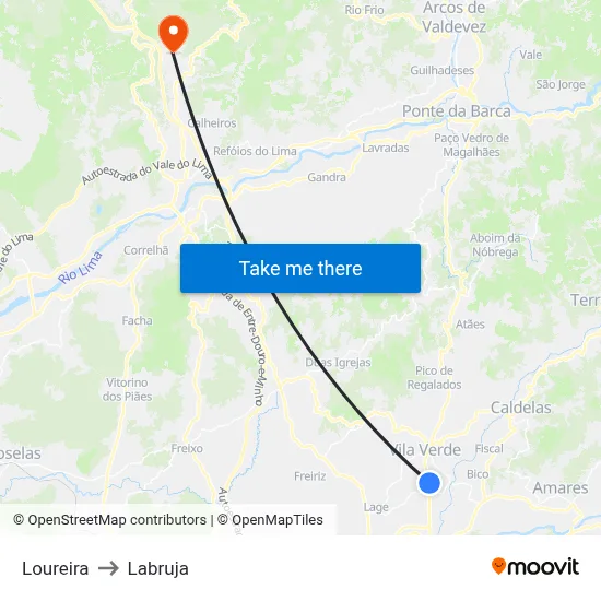 Loureira to Labruja map