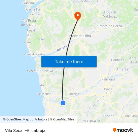 Vila Seca to Labruja map