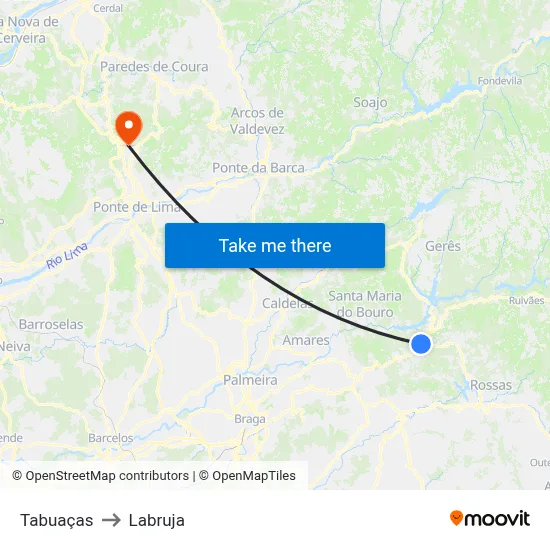 Tabuaças to Labruja map