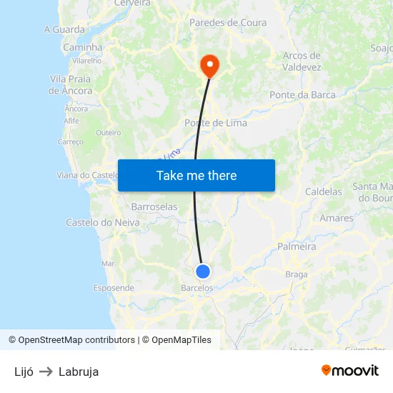 Lijó to Labruja map