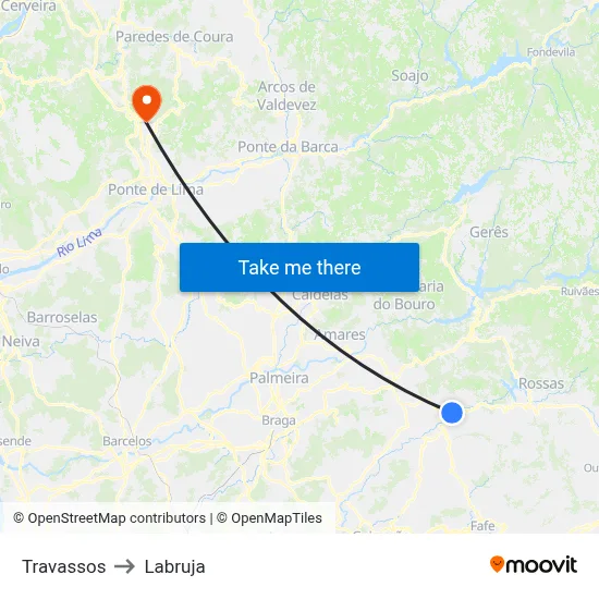 Travassos to Labruja map