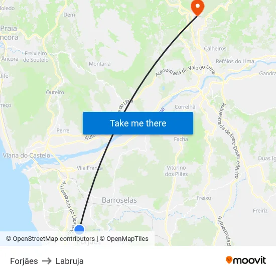 Forjães to Labruja map