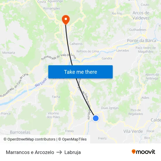 Marrancos e Arcozelo to Labruja map