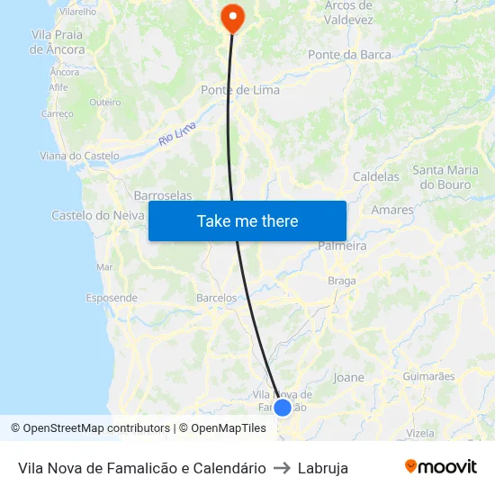 Vila Nova de Famalicão e Calendário to Labruja map