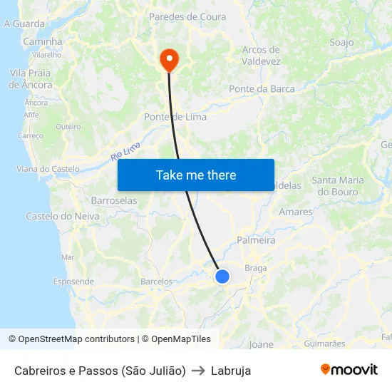 Cabreiros e Passos (São Julião) to Labruja map