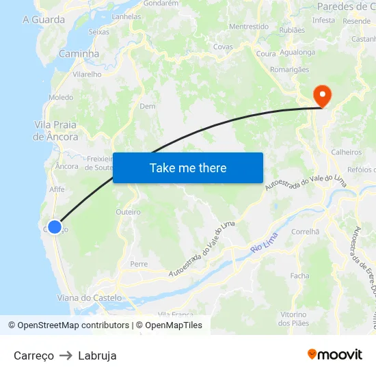 Carreço to Labruja map