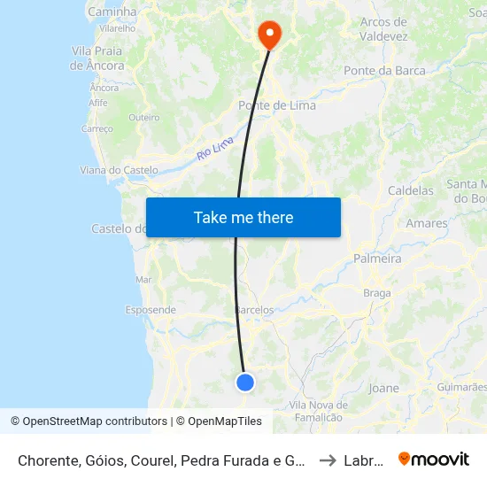 Chorente, Góios, Courel, Pedra Furada e Gueral to Labruja map