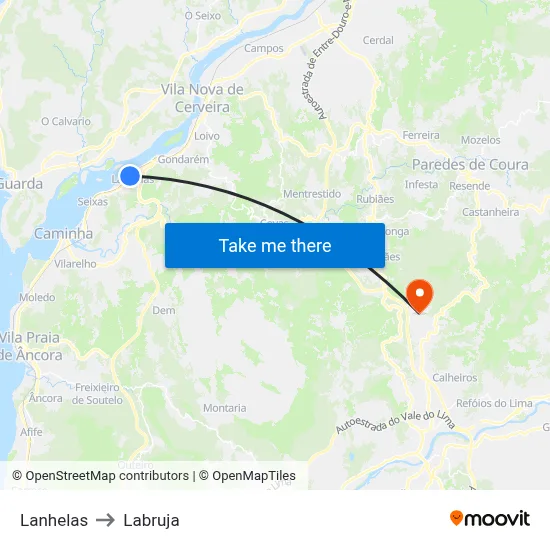 Lanhelas to Labruja map