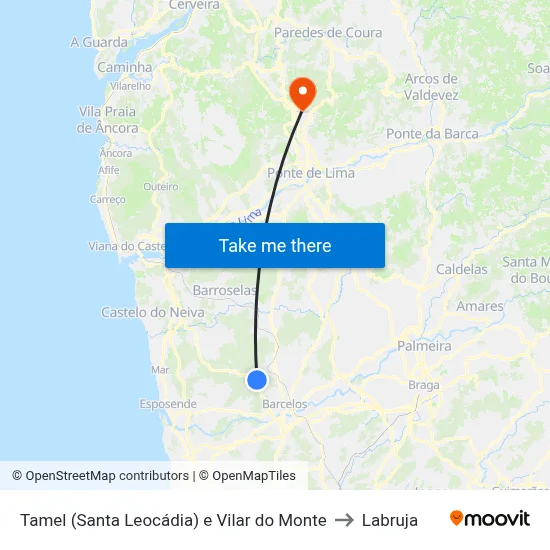 Tamel (Santa Leocádia) e Vilar do Monte to Labruja map
