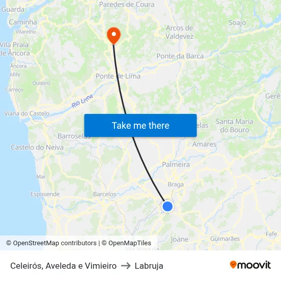 Celeirós, Aveleda e Vimieiro to Labruja map
