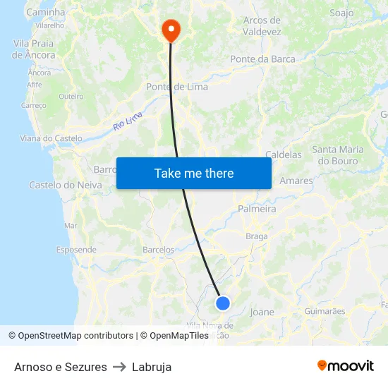 Arnoso e Sezures to Labruja map