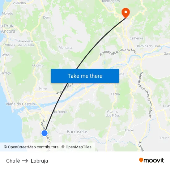 Chafé to Labruja map
