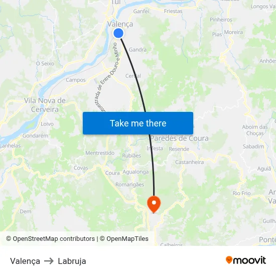 Valença to Labruja map