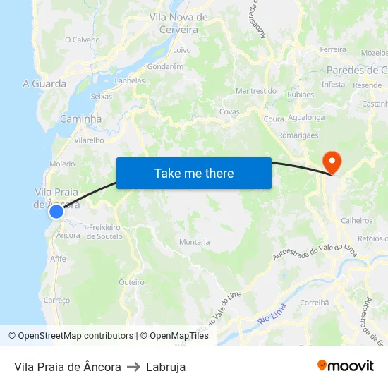 Vila Praia de Âncora to Labruja map