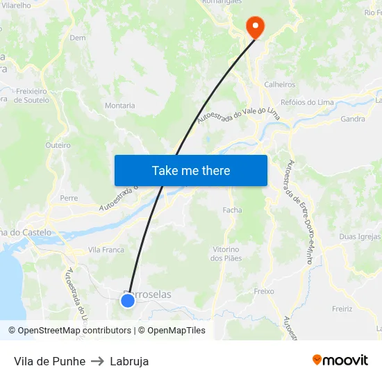 Vila de Punhe to Labruja map