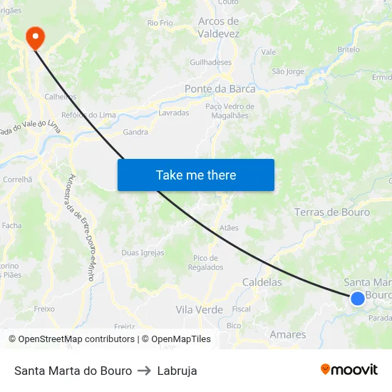 Santa Marta do Bouro to Labruja map