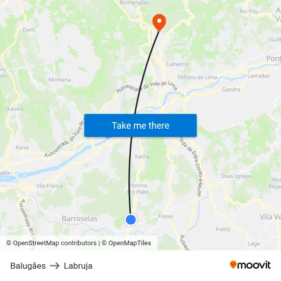 Balugães to Labruja map