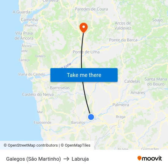 Galegos (São Martinho) to Labruja map