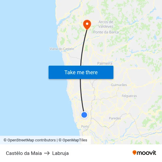 Castêlo da Maia to Labruja map