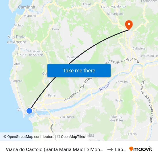 Viana do Castelo (Santa Maria Maior e Monserrate) e Meadela to Labruja map