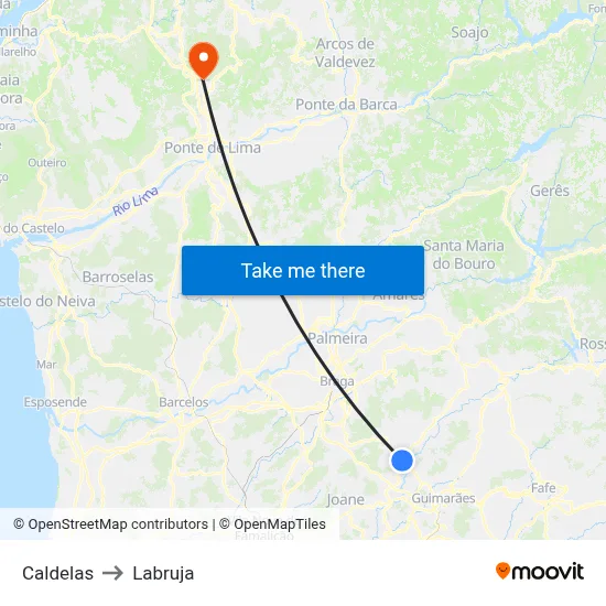 Caldelas to Labruja map