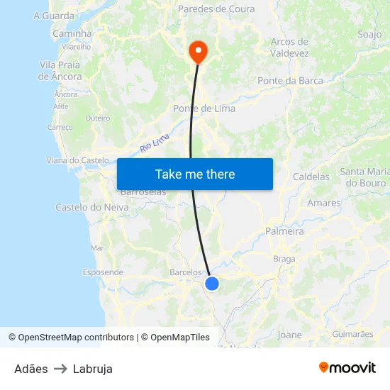 Adães to Labruja map