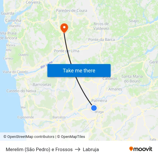 Merelim (São Pedro) e Frossos to Labruja map
