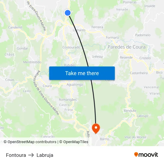 Fontoura to Labruja map