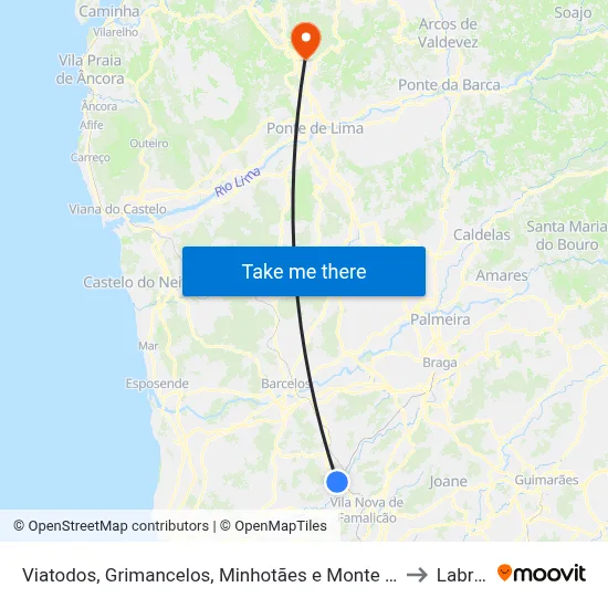 Viatodos, Grimancelos, Minhotães e Monte de Fralães to Labruja map
