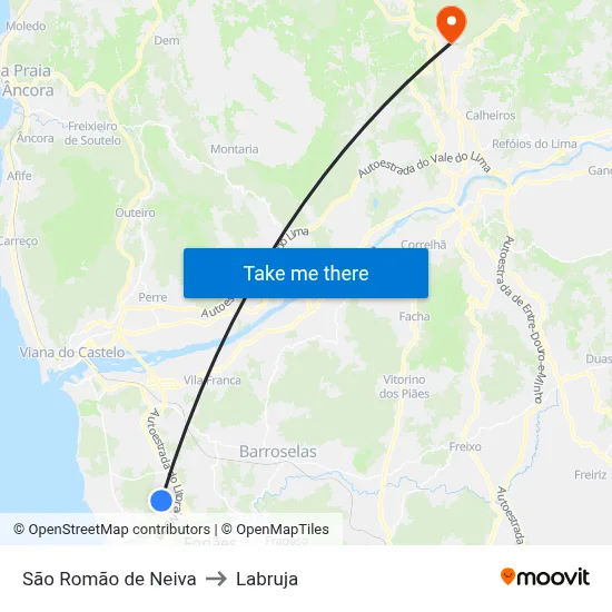 São Romão de Neiva to Labruja map