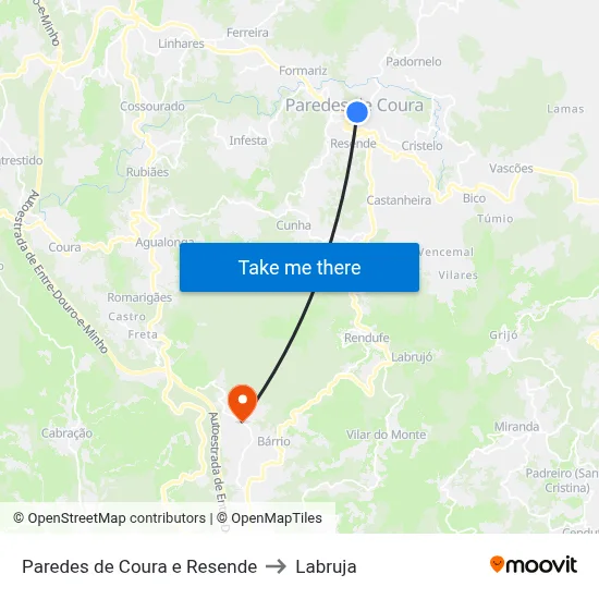 Paredes de Coura e Resende to Labruja map