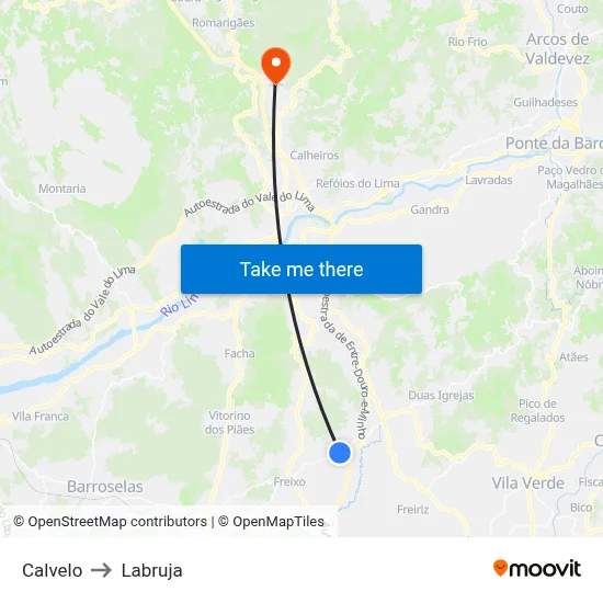 Calvelo to Labruja map