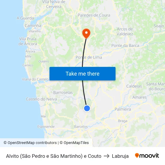 Alvito (São Pedro e São Martinho) e Couto to Labruja map