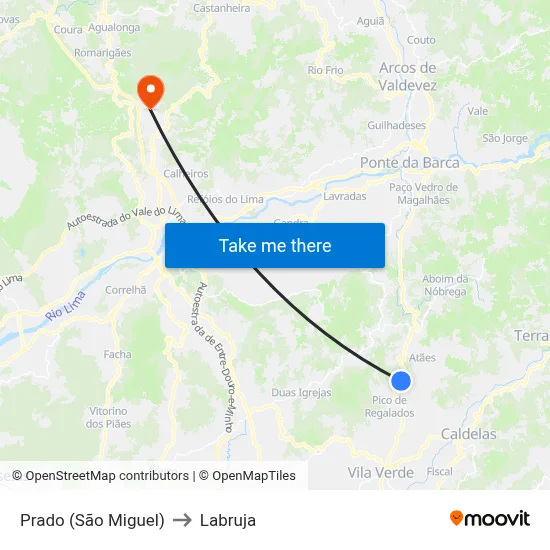 Prado (São Miguel) to Labruja map
