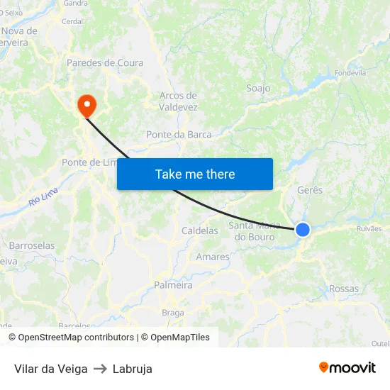 Vilar da Veiga to Labruja map